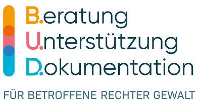 Vergrößerungsansichten für Bild: Wort-Bildmarke von B.U.D. - Beratung. Unterstützung. Dokumentation für Betroffene rechter Gewalt